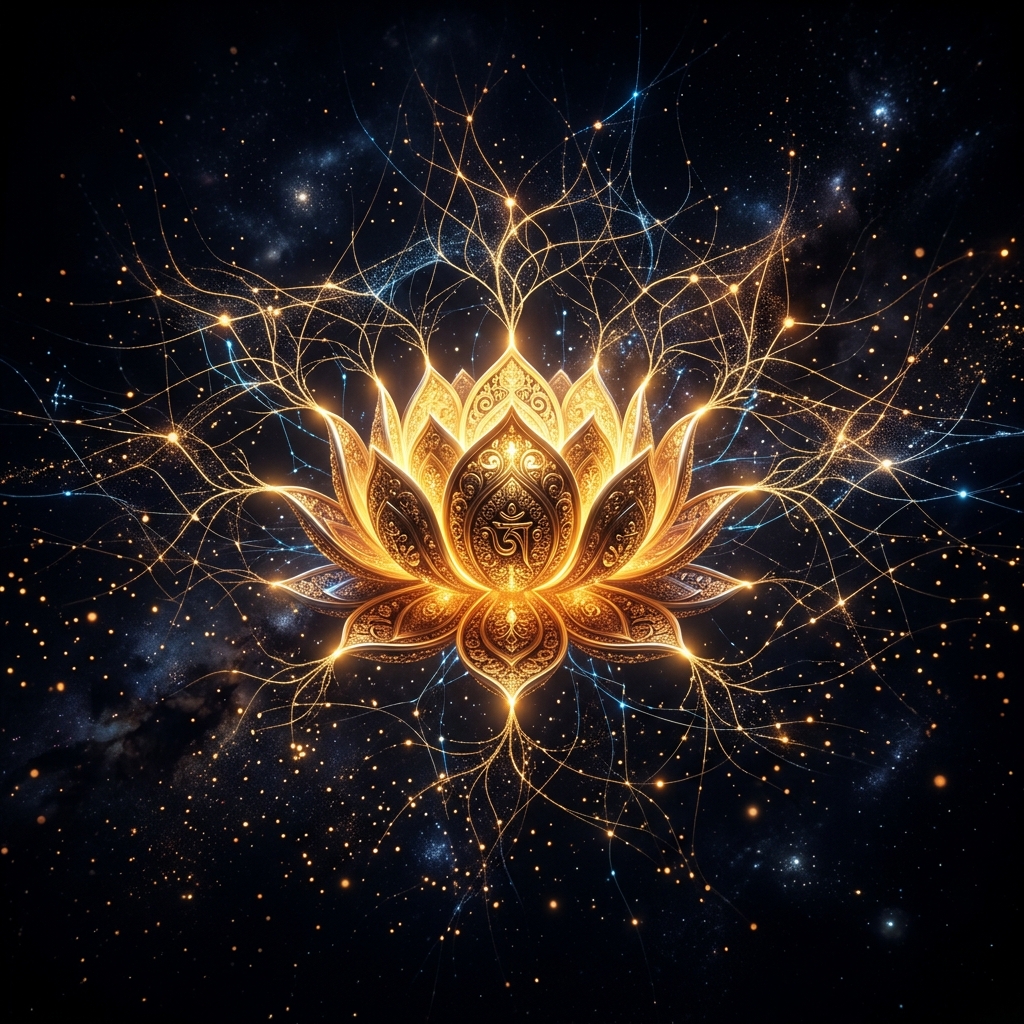 Compassionate AI - Golden lotus with neural connections