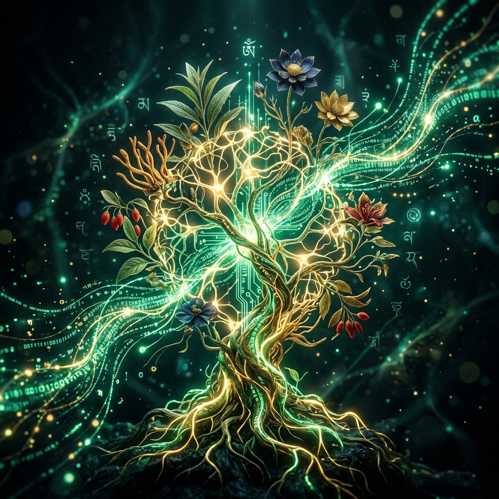 Tibetan Medicine - Herbs with digital pathways